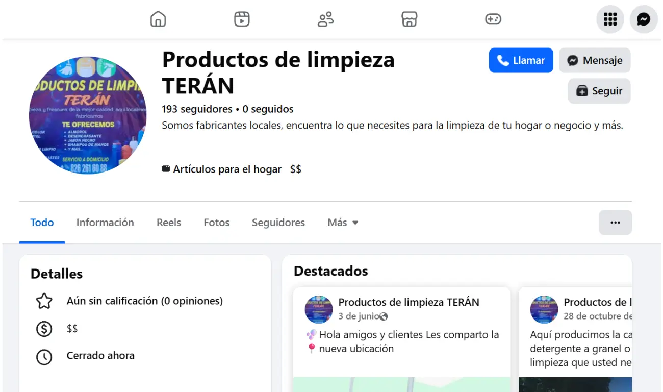 Antes: Presencia básica en redes sociales
